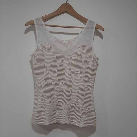 Anna Scott Tops - Boho minimalist sheer knit sleeveless botanical texture top
